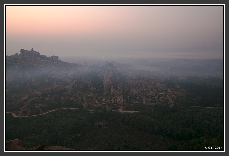 Fog rolls in towards Hampi