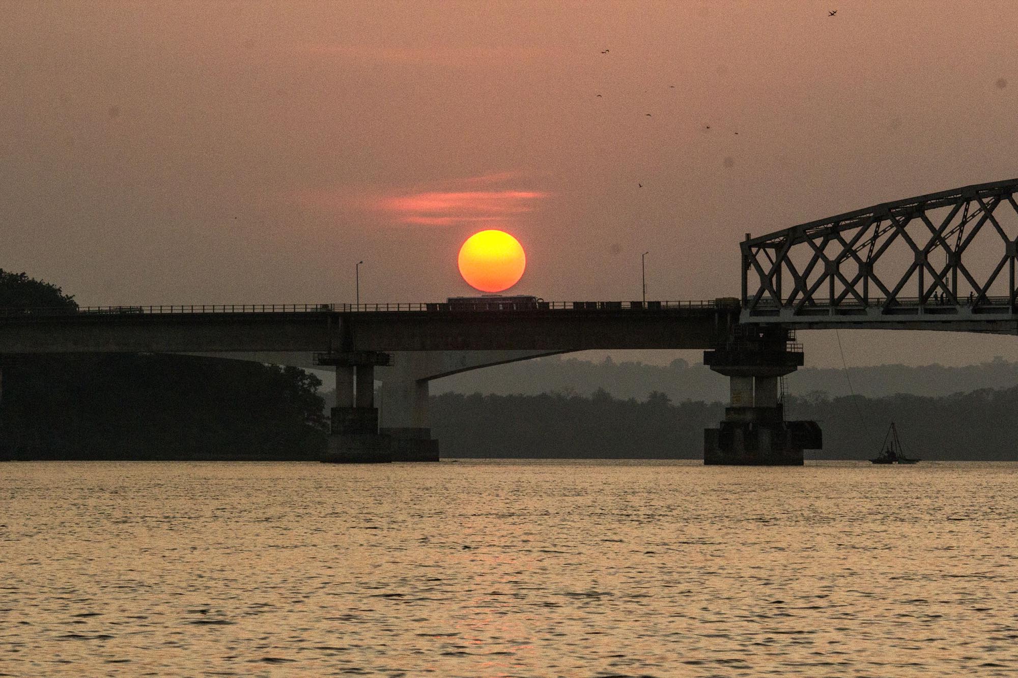 Sunset Zuari river bridge, Goa