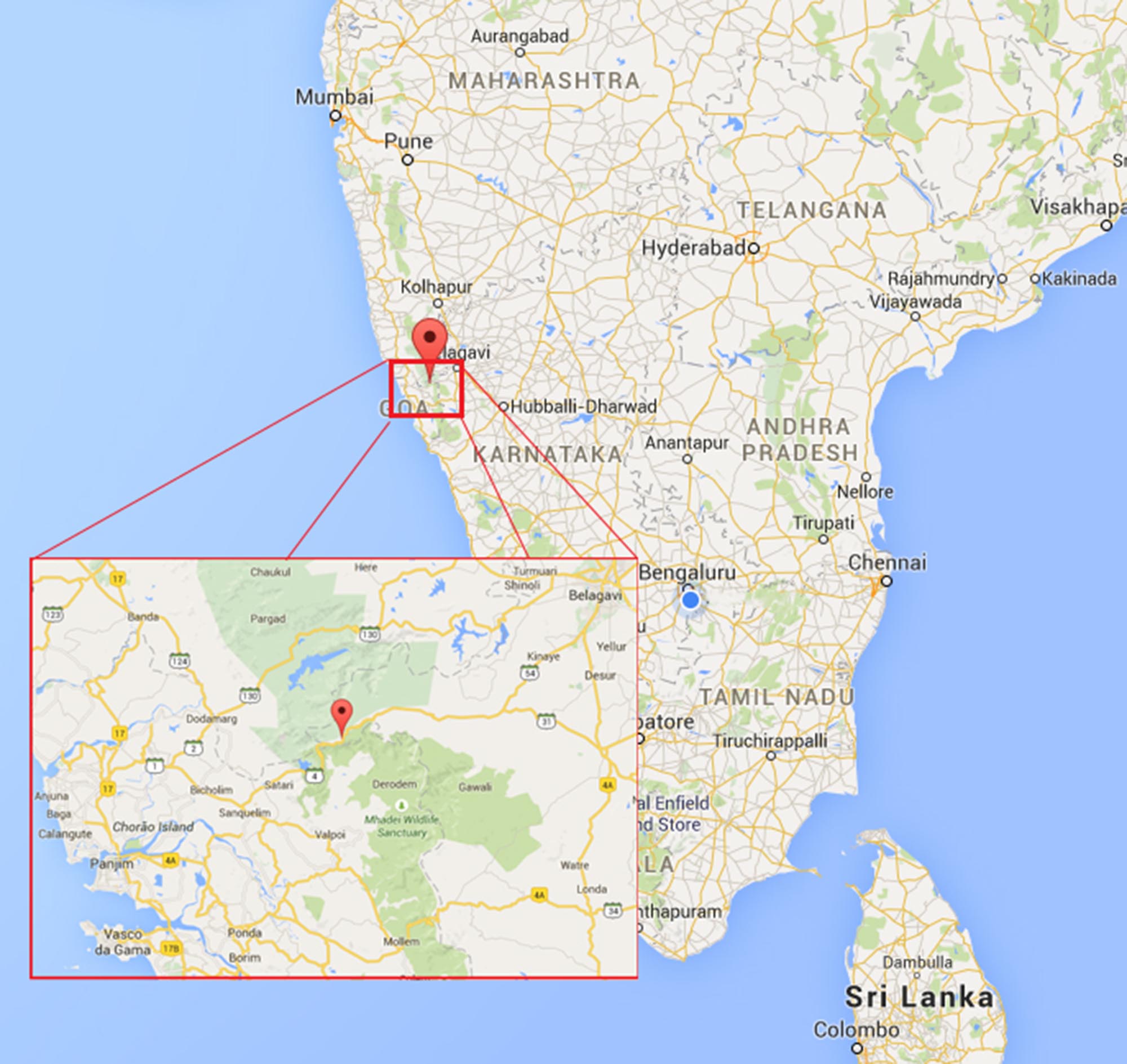India map, Chorla Ghats location